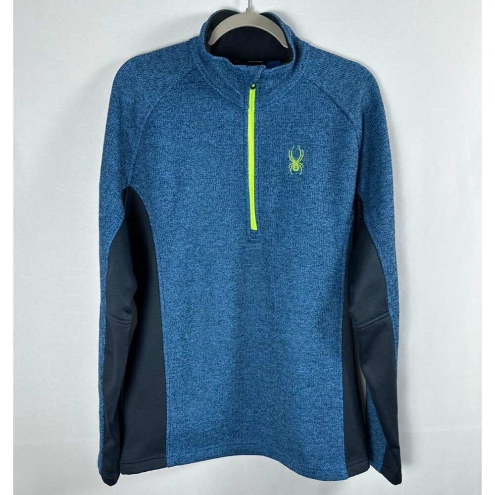 Spyder 1/4 Zip Fleece Pullover Men's L Blue/Green Ski Hiking Outdoor Sweater